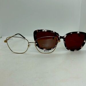 ECO Vervine DGLD Eyeglasses Frames & Polarized Sun Clip On. RXable. NWT